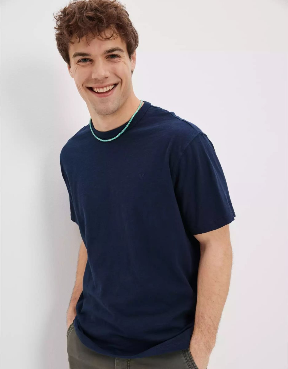 T Shirts American Eagle AE Super Soft Slub Bleu Marine Homme | QIO-05532837